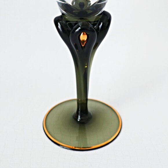 Vintage Set of 4 Retro Dark Green Wine Glasses with Gold Tear Drop Barware - Picture 4 of 4